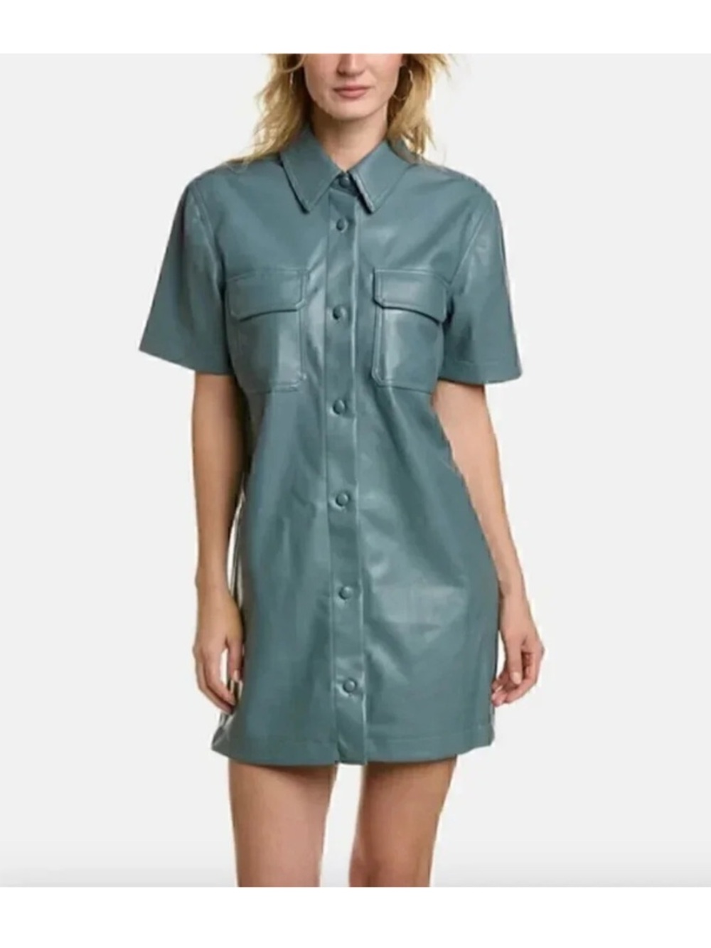 7 For All Mankind Slate Blue Grey Faux Leather Shirt Dress Small